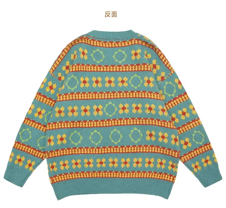 Men's Retro Mori Style Sweater Outfit Blue Orange Winter Wear — feature 14