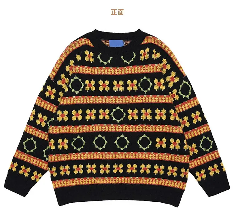 Men's Retro Mori Style Sweater Outfit Blue Orange Winter Wear — feature 15