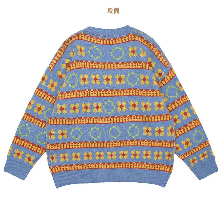 Men's Retro Mori Style Sweater Outfit Blue Orange Winter Wear — feature 18