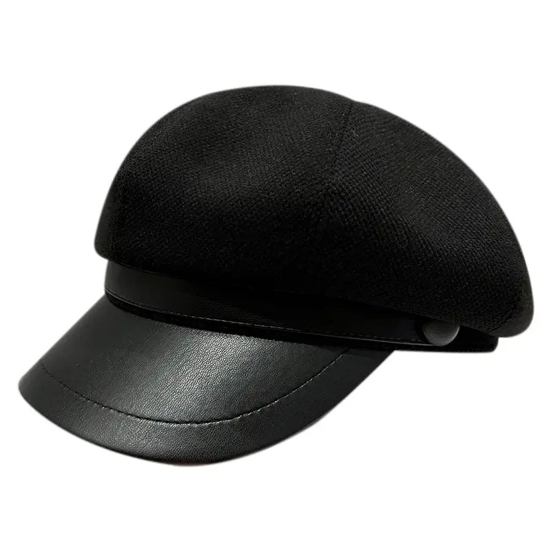 Women's Leather Duck Tongue Beret with Elegant Brim - Image 9