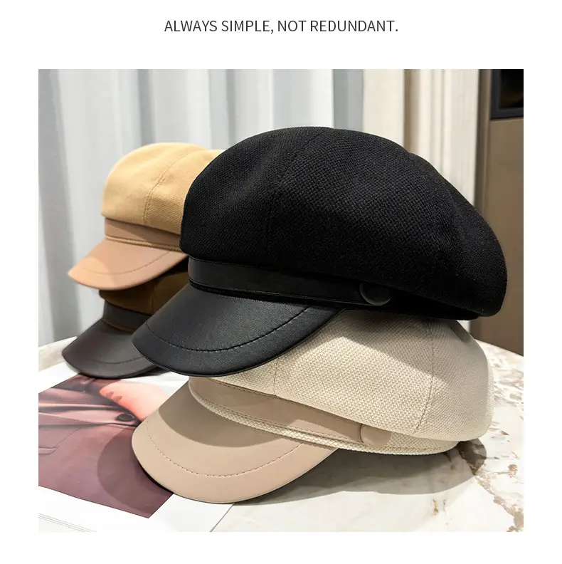 Women's Leather Duck Tongue Beret with Elegant Brim — feature 11