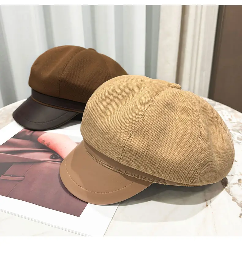Women's Leather Duck Tongue Beret with Elegant Brim — feature 12