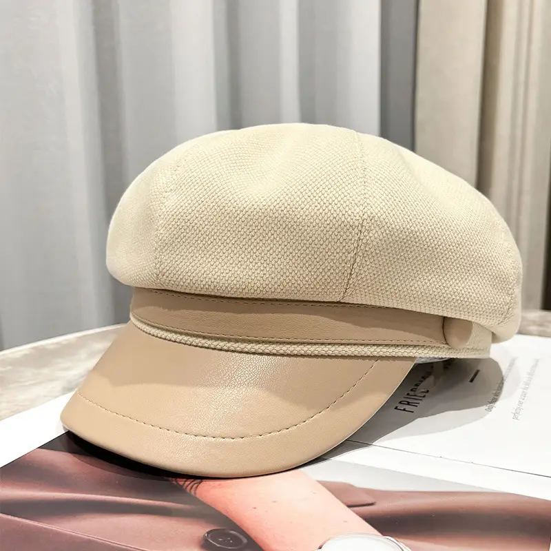 Women's Leather Duck Tongue Beret with Elegant Brim - Image 2