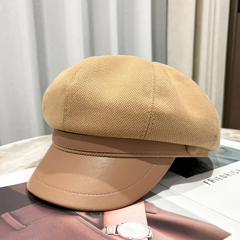 Women's Leather Duck Tongue Beret with Elegant Brim - Image 3