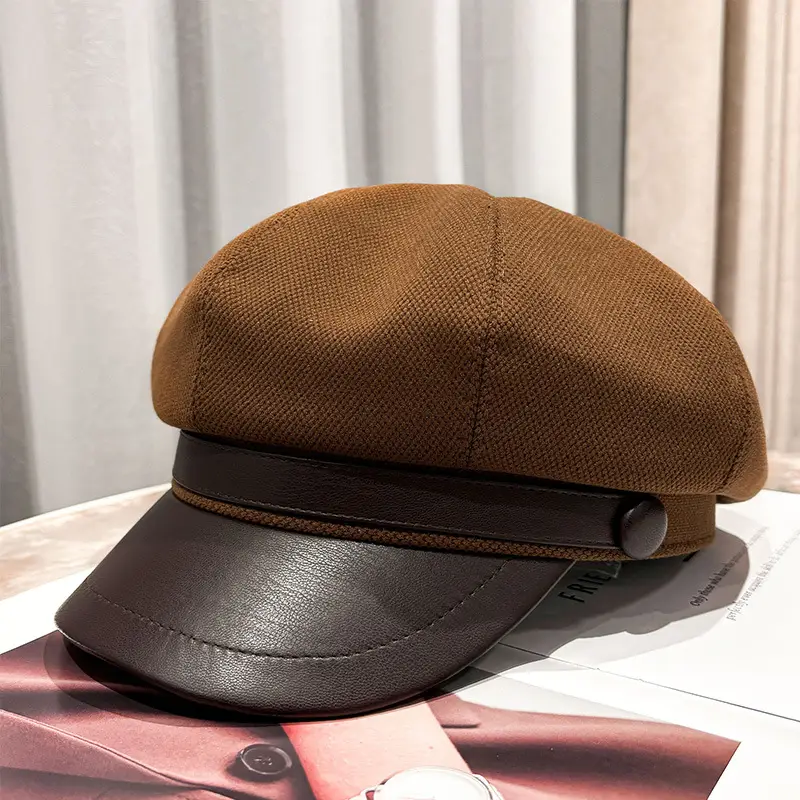 Women's Leather Duck Tongue Beret with Elegant Brim - Image 4
