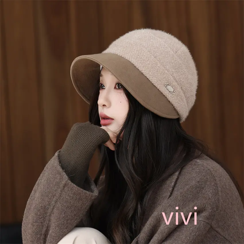 Korean Style Knitted Fisherman Hat for Women Brown Black