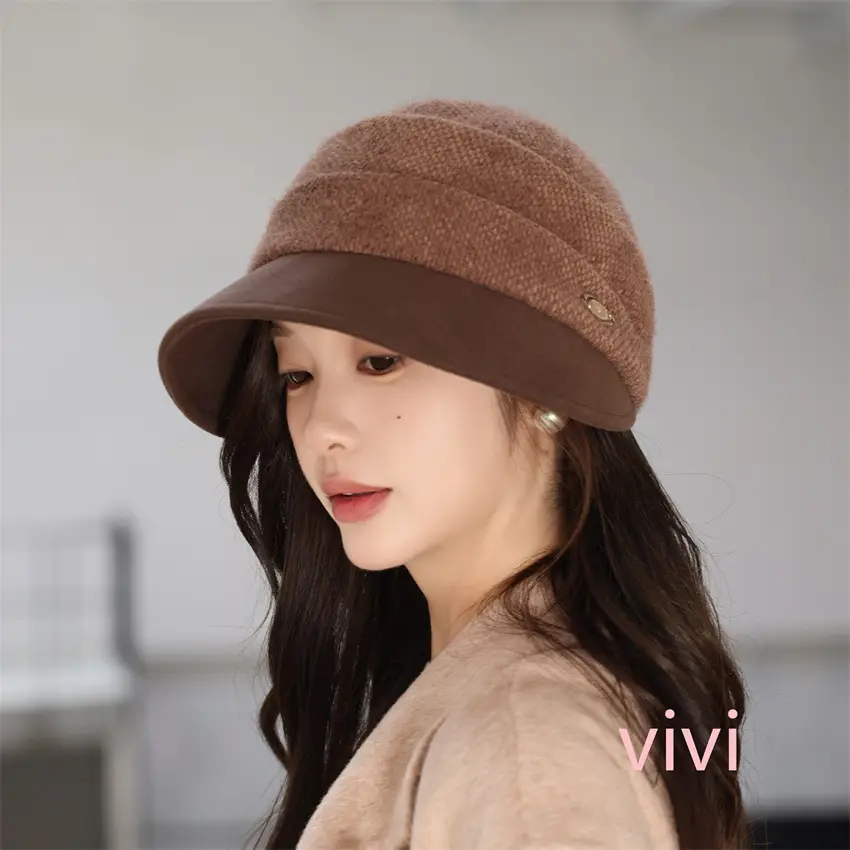 Korean Style Knitted Fisherman Hat for Women Brown Black