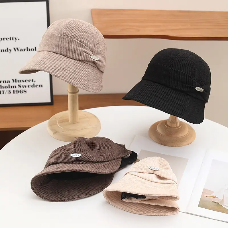 Korean Style Knitted Fisherman Hat for Women Brown Black