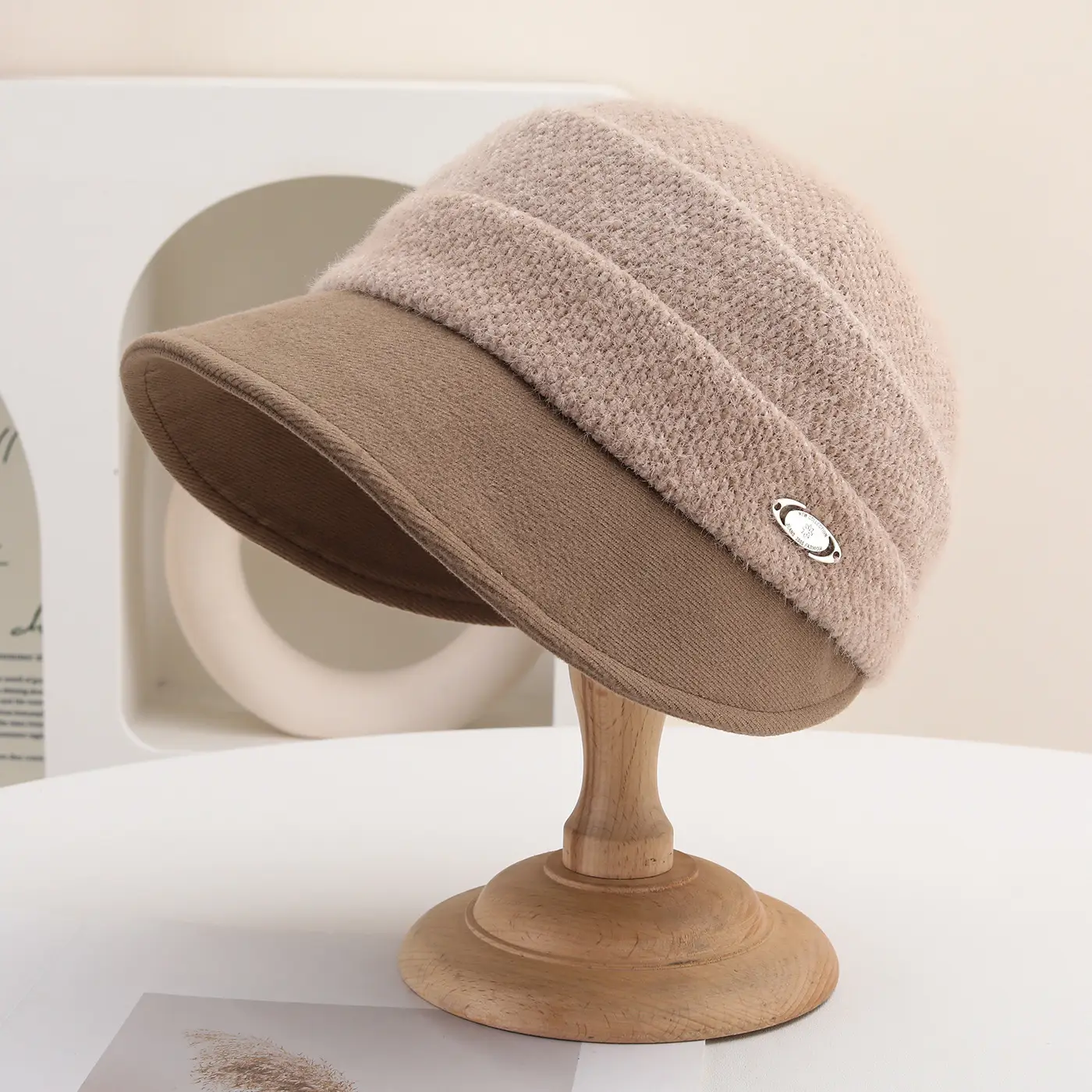 Korean Style Knitted Fisherman Hat for Women Brown Black