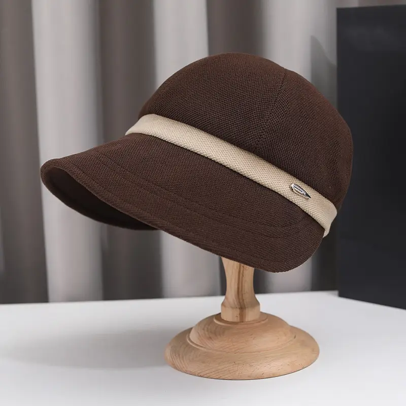 Korean Style Knitted Fisherman Hat for Women Brown Black