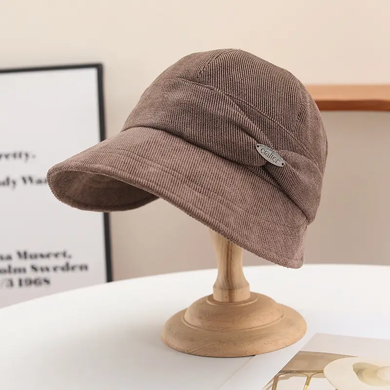 Korean Style Knitted Fisherman Hat for Women Brown Black