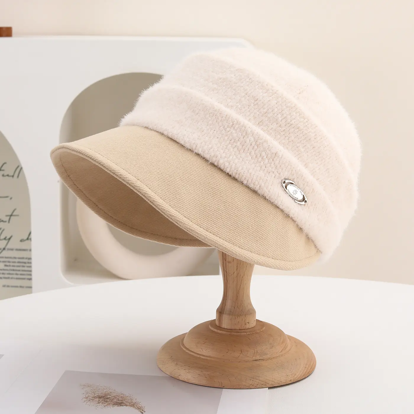 Korean Style Knitted Fisherman Hat for Women Brown Black