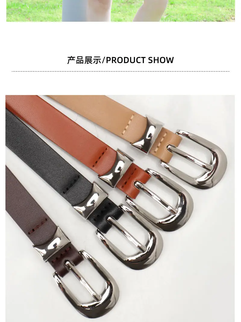 Women's Silver Buckle Leather Belt with Flower Embellishment — feature 15