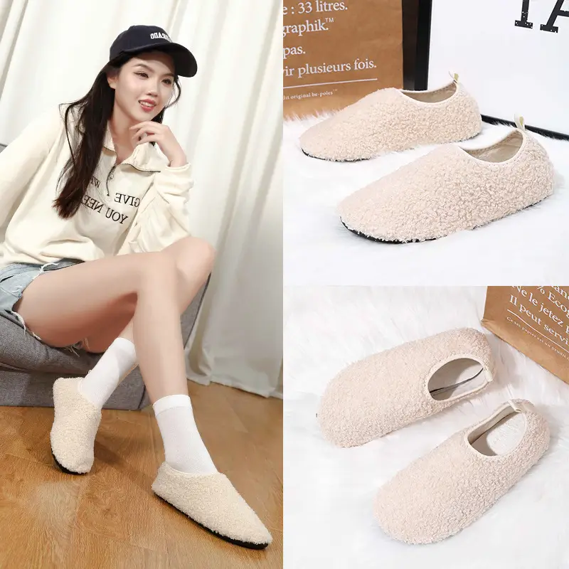 Black Cotton Slip-On Shoes for Men Women Indoor Wear