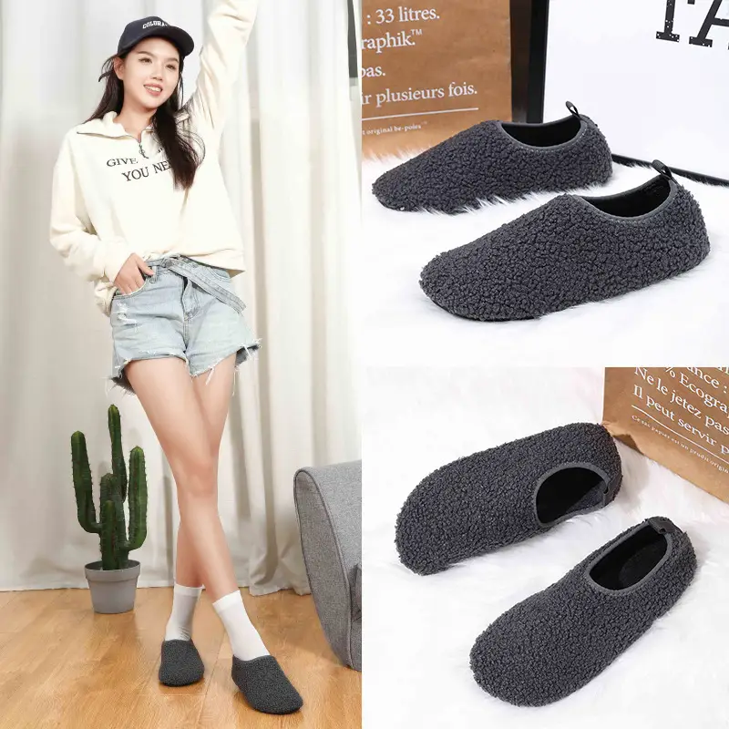 Black Cotton Slip-On Shoes for Men Women Indoor Wear