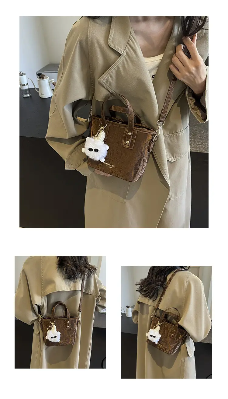 Women's White Satchel Shoulder Bag with Pom Pom — feature 12