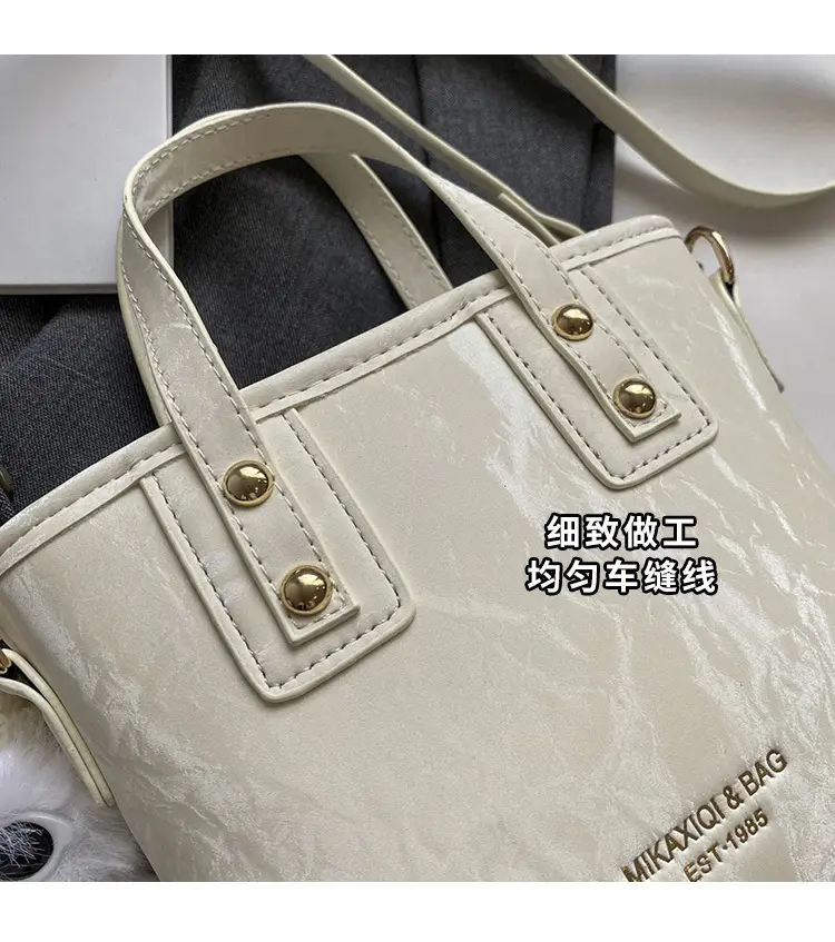 Women's White Satchel Shoulder Bag with Pom Pom — feature 5