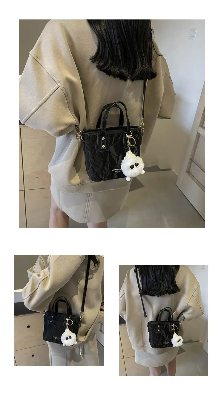 Women's White Satchel Shoulder Bag with Pom Pom — feature 9