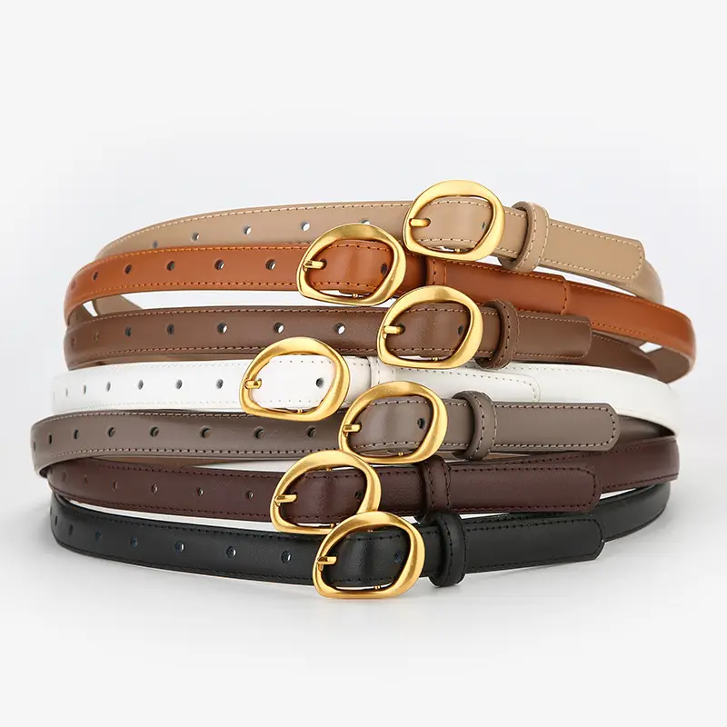 New Women's Brown Leather Belt with Gold Buckle - Image 9
