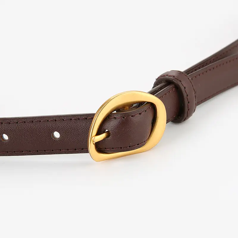 New Women's Brown Leather Belt with Gold Buckle - Image 10