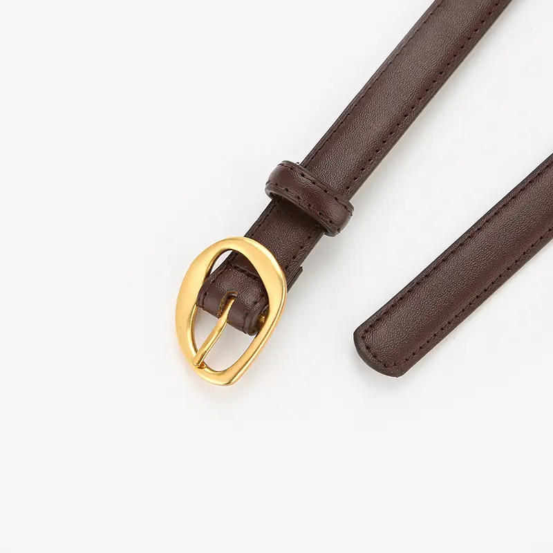New Women's Brown Leather Belt with Gold Buckle - Image 11