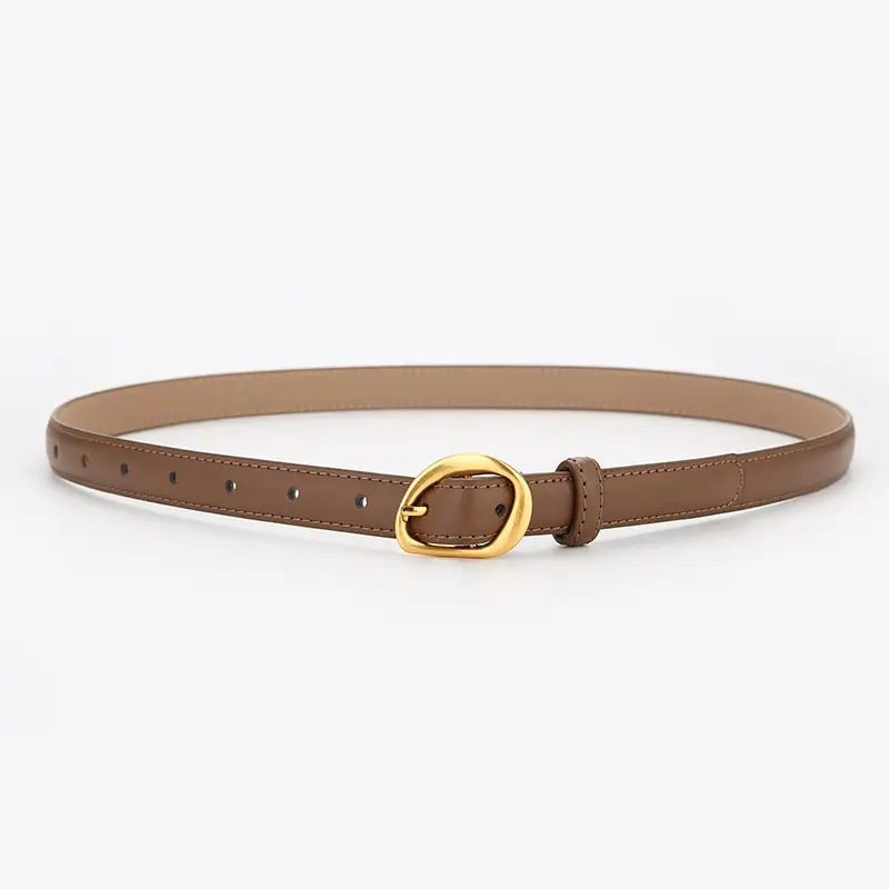 New Women's Brown Leather Belt with Gold Buckle - Image 12