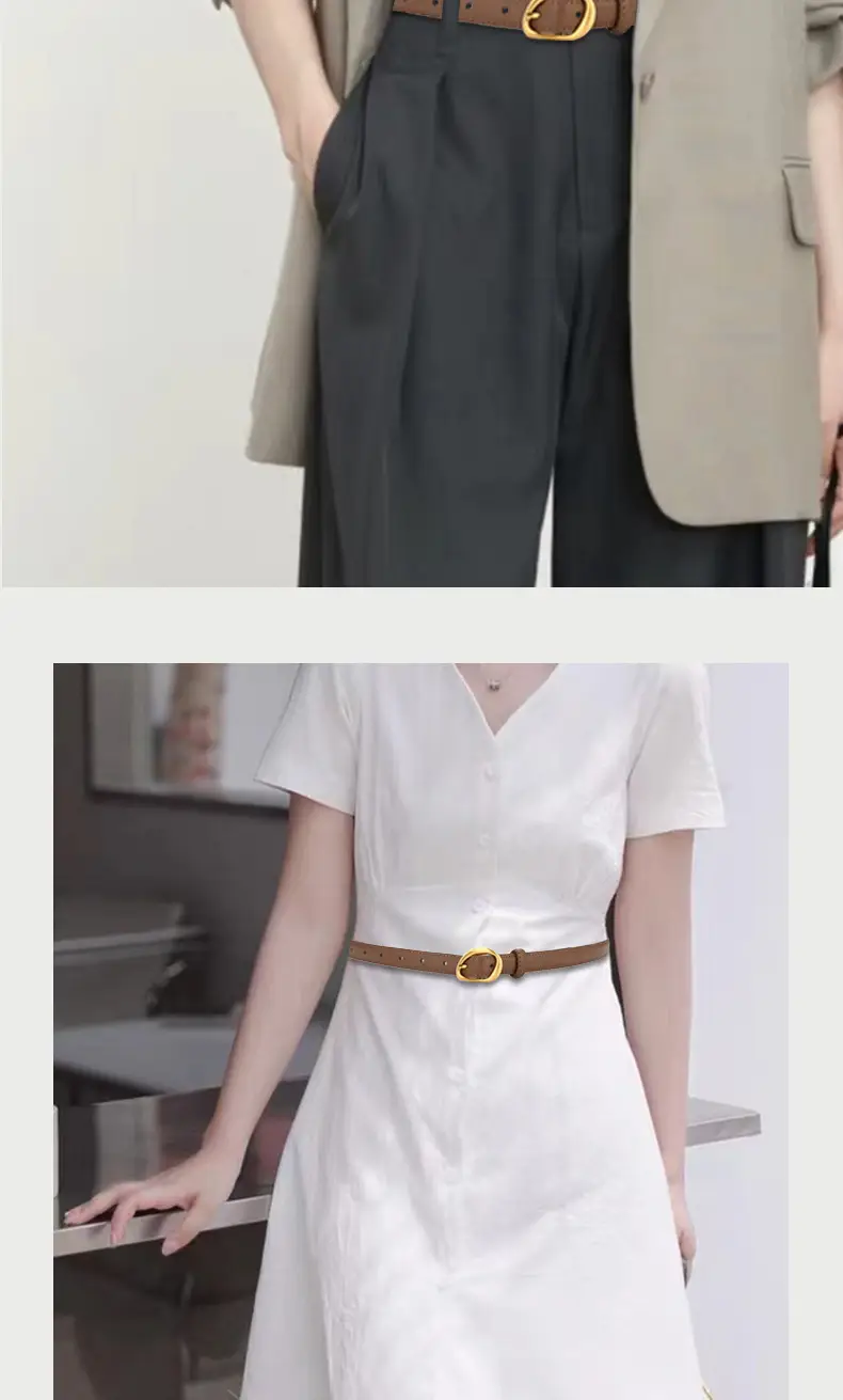 New Women's Brown Leather Belt with Gold Buckle β feature 5
