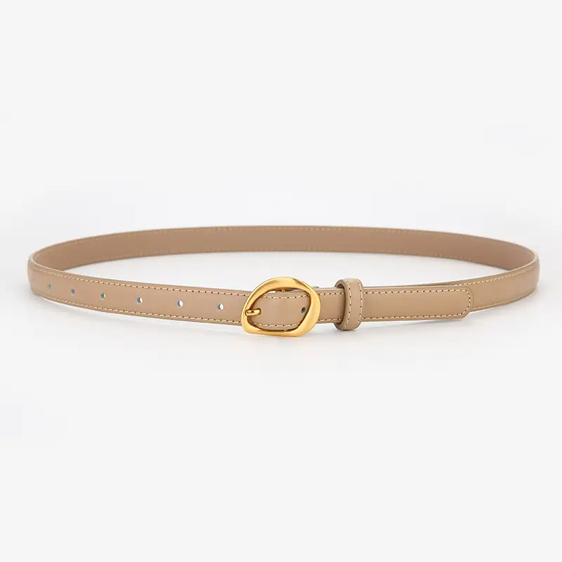New Women's Brown Leather Belt with Gold Buckle - Image 4