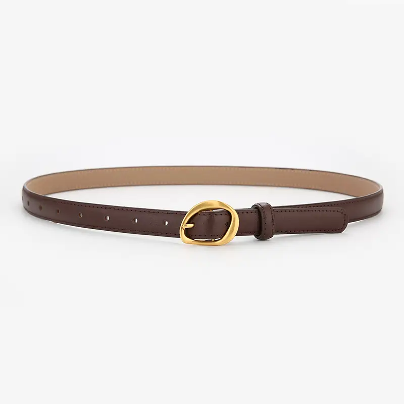 New Women's Brown Leather Belt with Gold Buckle - Image 5