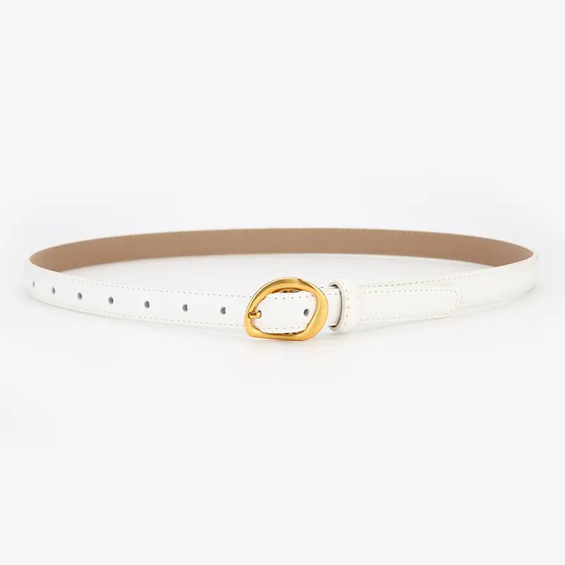 New Women's Brown Leather Belt with Gold Buckle - Image 6
