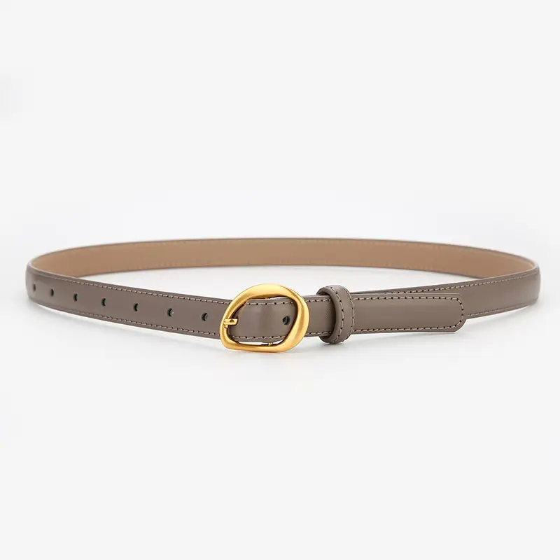 New Women's Brown Leather Belt with Gold Buckle - Image 7
