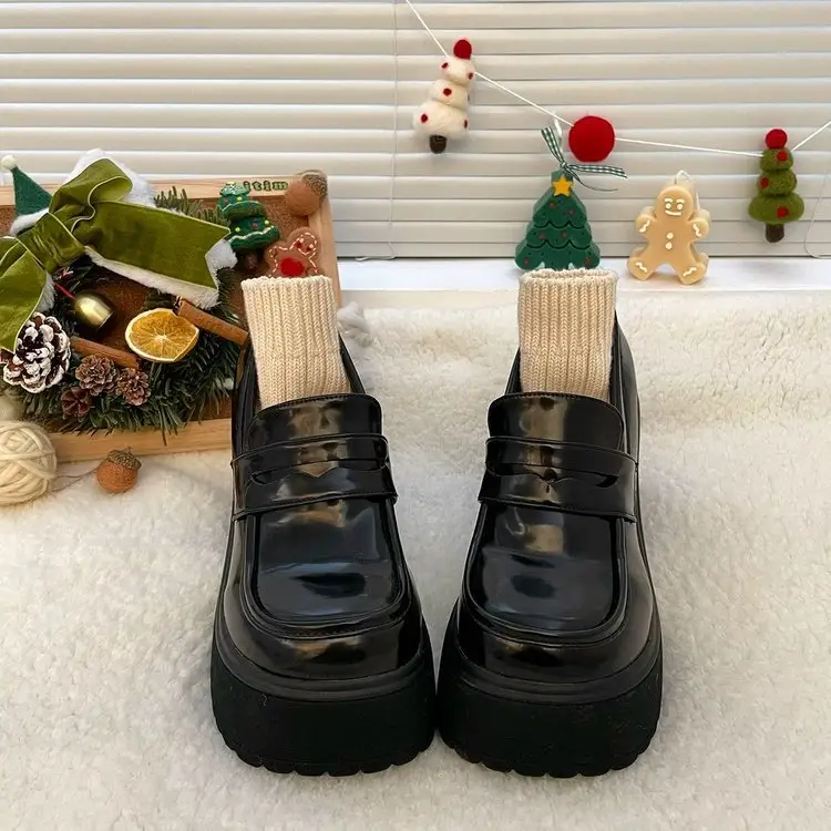 Women's Platform Leather Shoes with Thick Soles, British Style Jk Uniform Shoes, 2024 New Model, 8cm High Heels, Lightweight Loafers - Image 4