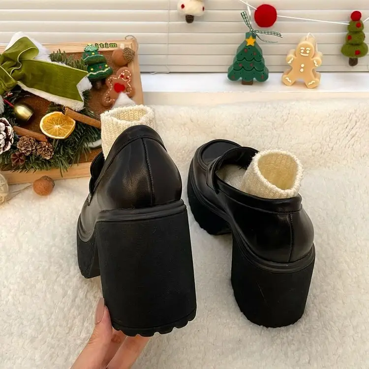 Women's Platform Leather Shoes with Thick Soles, British Style Jk Uniform Shoes, 2024 New Model, 8cm High Heels, Lightweight Loafers — feature 3