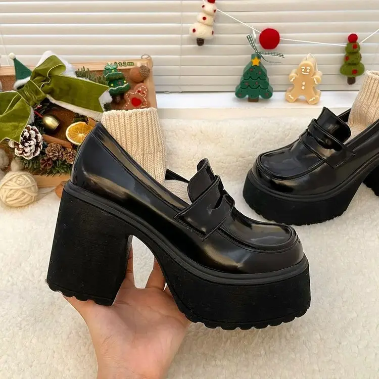 Women's Platform Leather Shoes with Thick Soles, British Style Jk Uniform Shoes, 2024 New Model, 8cm High Heels, Lightweight Loafers — feature 6