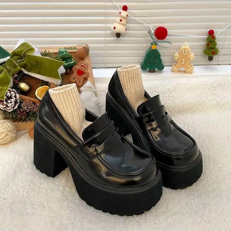 Women's Platform Leather Shoes with Thick Soles, British Style Jk Uniform Shoes, 2024 New Model, 8cm High Heels, Lightweight Loafers — feature 7