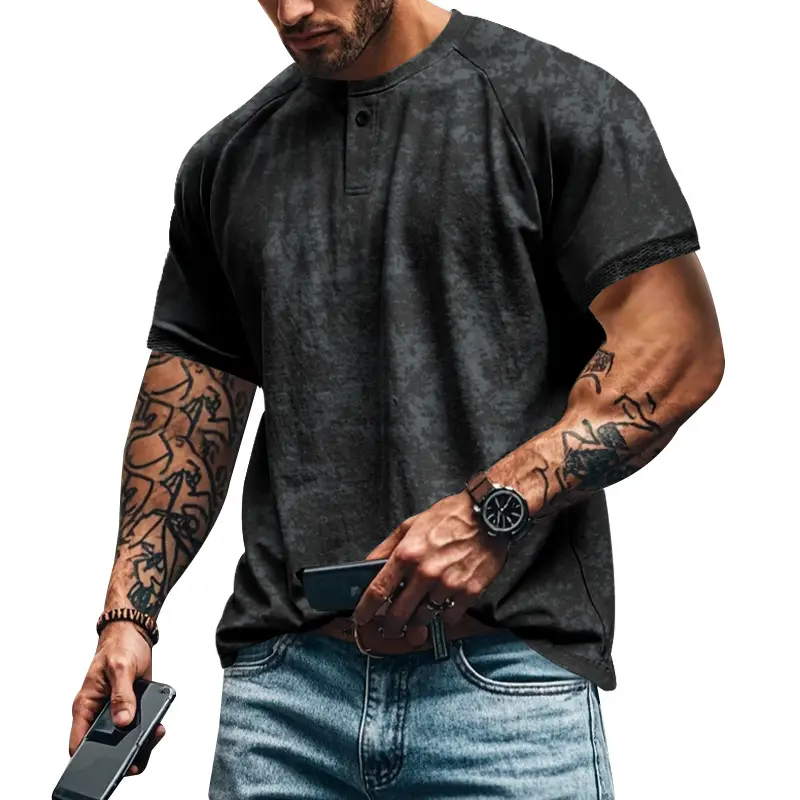 2025 Men's 2025 Retro Old Henry Collar T-Shirt Heavy Slim Raglan - Image 8