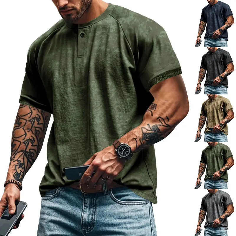 2025 Men's 2025 Retro Old Henry Collar T-Shirt Heavy Slim Raglan — feature 1