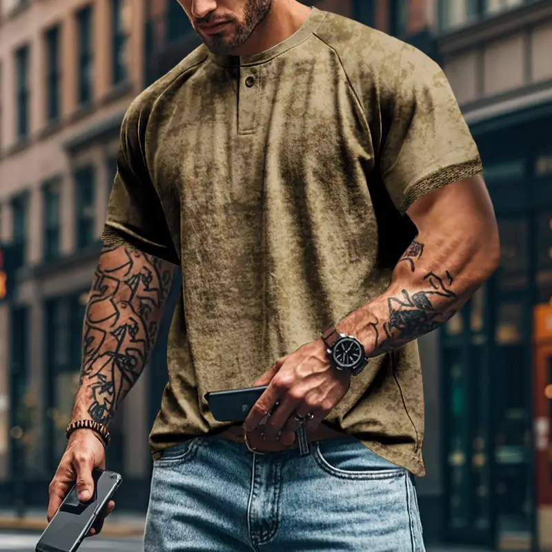 2025 Men's 2025 Retro Old Henry Collar T-Shirt Heavy Slim Raglan — feature 23