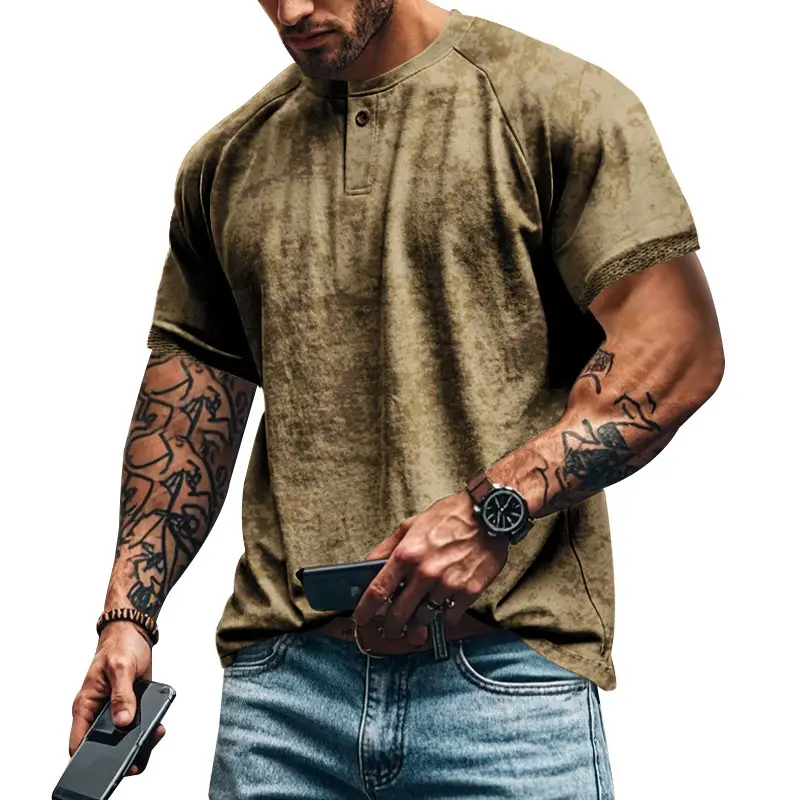 2025 Men's 2025 Retro Old Henry Collar T-Shirt Heavy Slim Raglan — feature 24