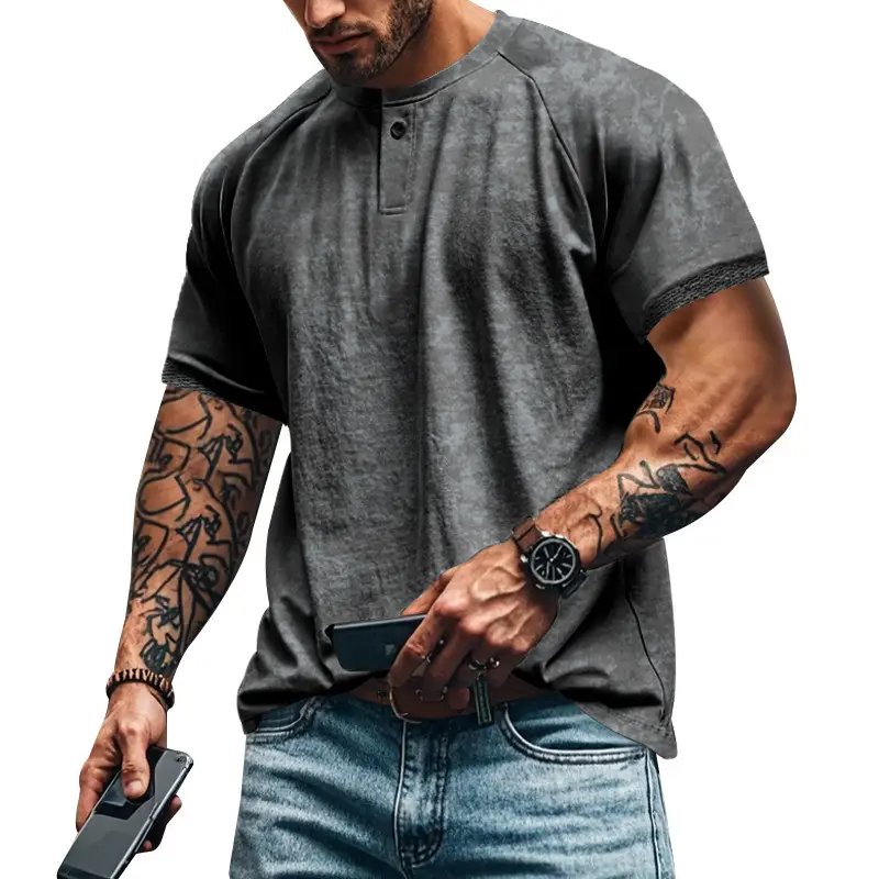 2025 Men's 2025 Retro Old Henry Collar T-Shirt Heavy Slim Raglan — feature 31