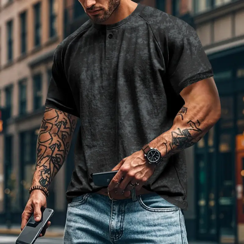 2025 Men's 2025 Retro Old Henry Collar T-Shirt Heavy Slim Raglan — feature 9