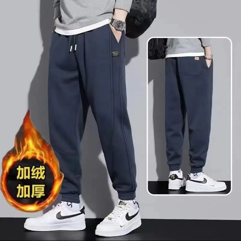 Men Grey Fleece Lined Casual Pants Winter Warm Loose Fit - Image 10