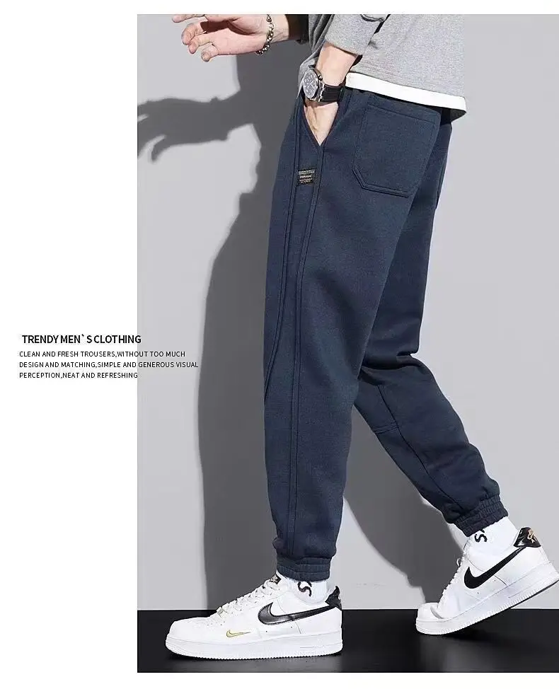 Men Grey Fleece Lined Casual Pants Winter Warm Loose Fit — feature 9
