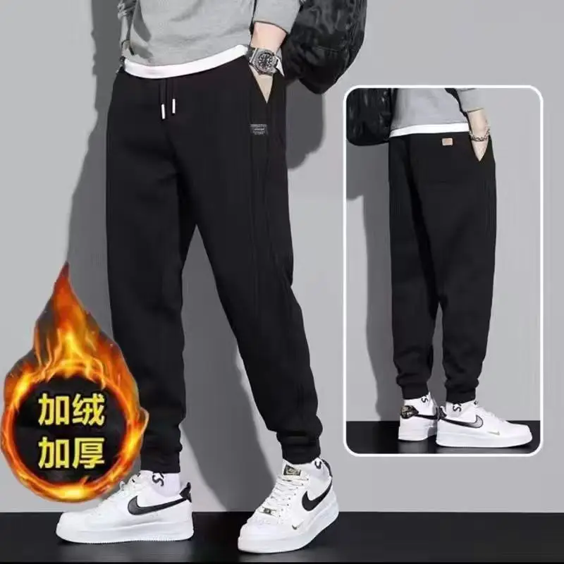 Men Grey Fleece Lined Casual Pants Winter Warm Loose Fit - Image 3