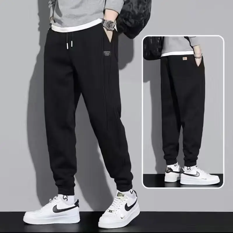 Men Grey Fleece Lined Casual Pants Winter Warm Loose Fit - Image 4