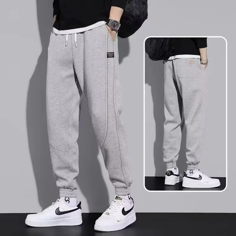 Men Grey Fleece Lined Casual Pants Winter Warm Loose Fit - Image 7