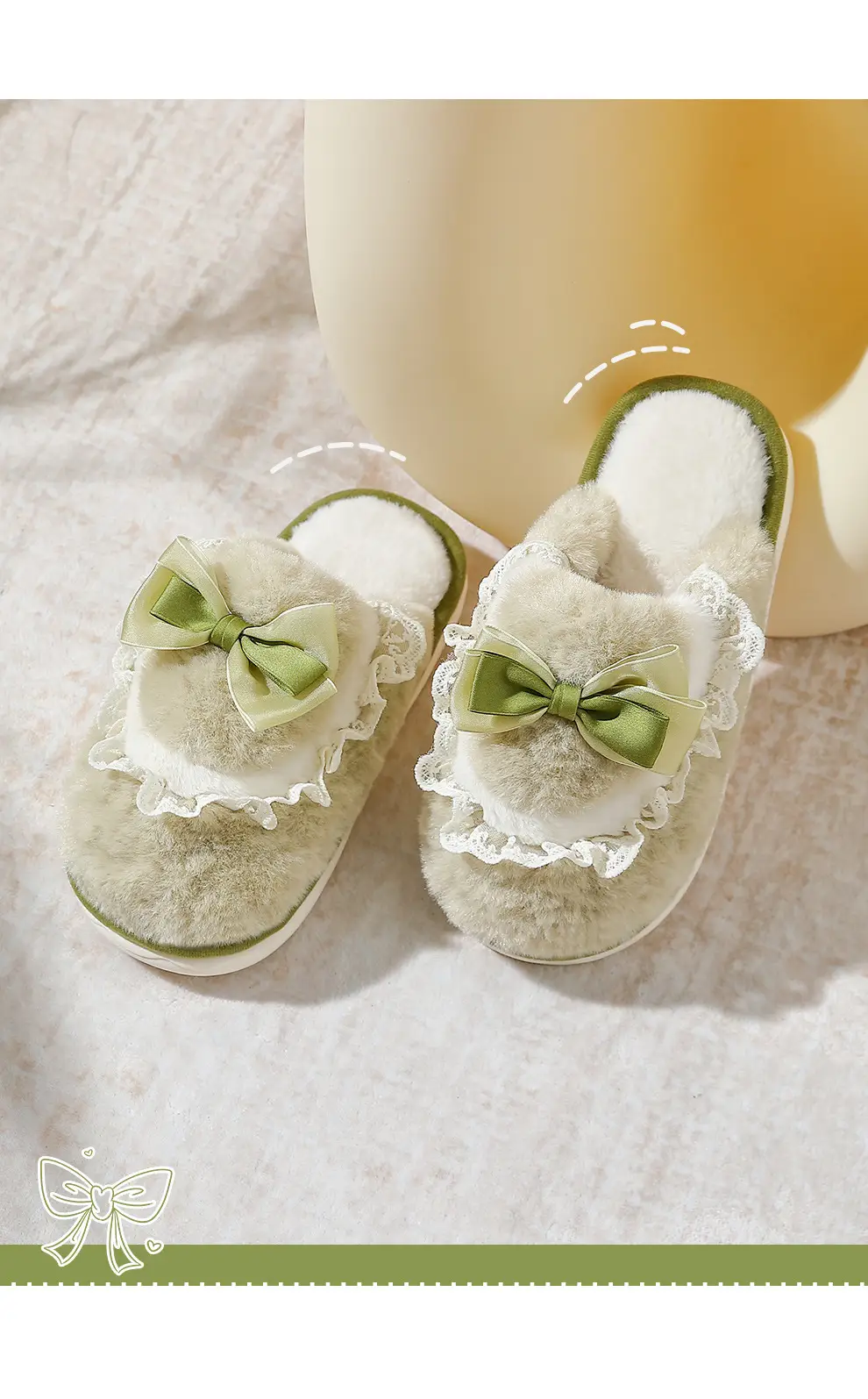 Bow Cotton Slippers Women's Indoor Home Winter Warm Moon Shoes Thick Sole Non-slip Slip-on Feeling Plush Slippers — feature 9