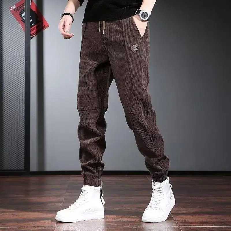 Men Fleece Pants Brown Loose Toe Winter 2024