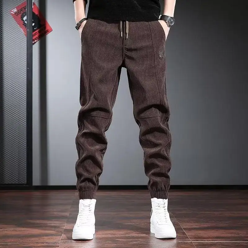 Men Fleece Pants Brown Loose Toe Winter 2024