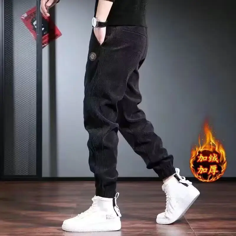 Men Fleece Pants Brown Loose Toe Winter 2024